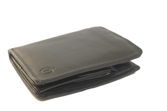 Oi zwarte leren Billfold hoog model met opstaand muntvak / heren portemonnee met kleingeldvak horizontaal / platte ruime beurs met opening kleingeld vak naar boven / RFID SAFE / zwart leer / 235