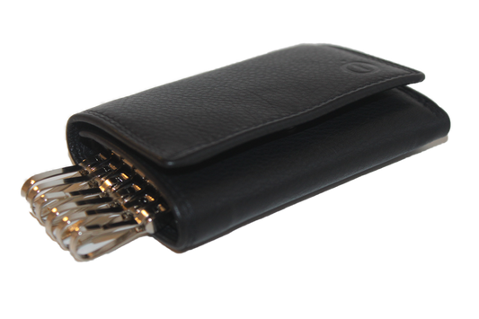 OI leren Sleutelbeursje / ouderwetse Sleuteletui met haakjes / ook voor biljetten en wat kleingeld / zwart leder / 237