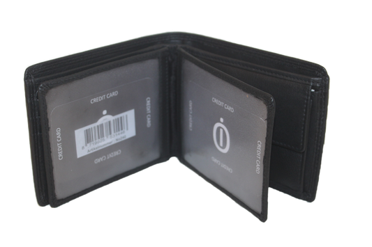 OI leren Billfold laag / heren portemonnee met dubbel zicht vak / RFID safe / zwart leder 240