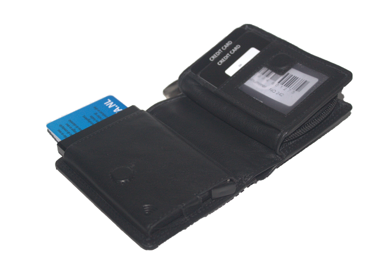 OI Figuretta Rits portemonnee / leren ritsportemonnee met pasjeshouder/ RFID safe / zwart leder 242