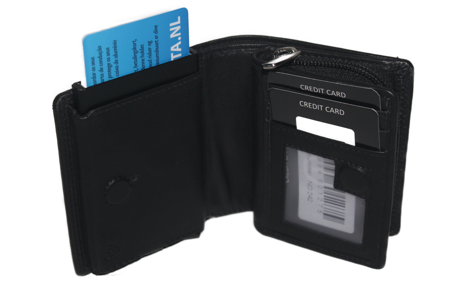 OI Figuretta Rits portemonnee / leren ritsportemonnee met pasjeshouder/ RFID safe / zwart leder 242