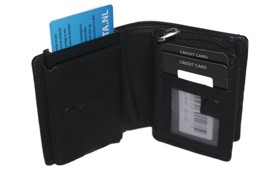 OI Figuretta Rits portemonnee / leren ritsportemonnee met pasjeshouder/ RFID safe / zwart leder  242
