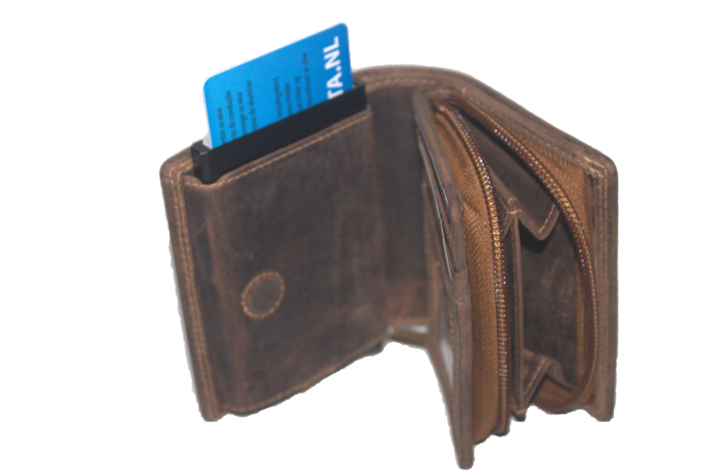 OI Figuretta Rits portemonnee / leren ritsportemonnee met pasjeshouder/ RFID safe / Hunter bruin leder 242H