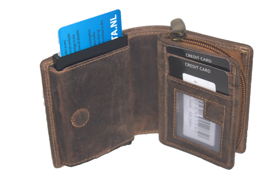 OI Figuretta Rits portemonnee / leren ritsportemonnee met pasjeshouder/ RFID safe / Hunter bruin leder 242H