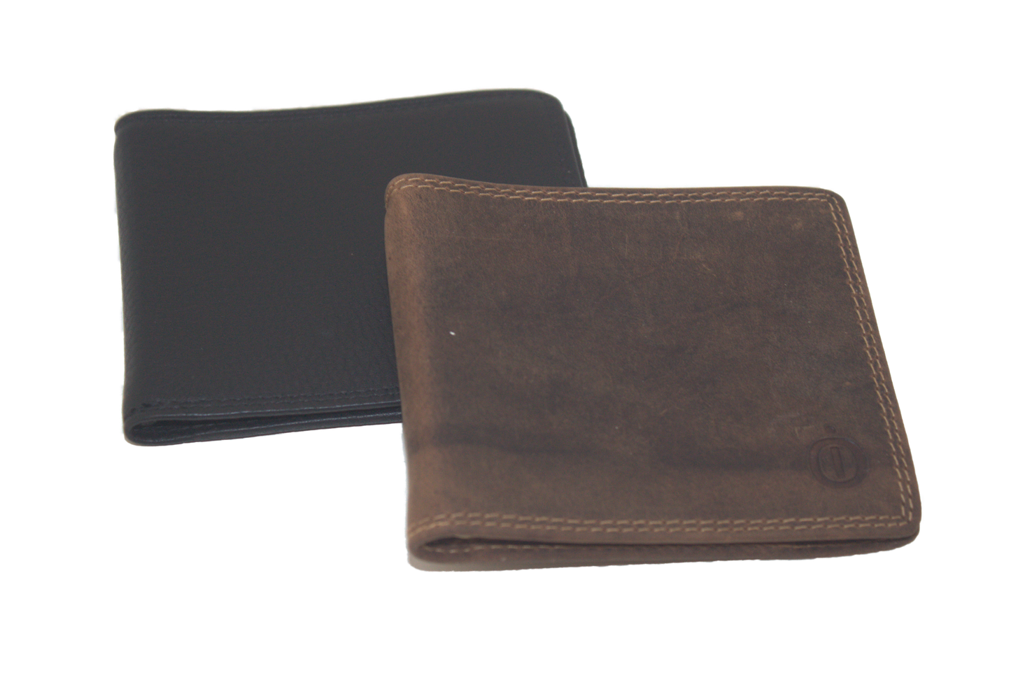 OI leren Dollarclip met klappertje voor kleingeld/ billfold met klapportemonneetje en knijpbeursje / Bruin Hunter leder 247H