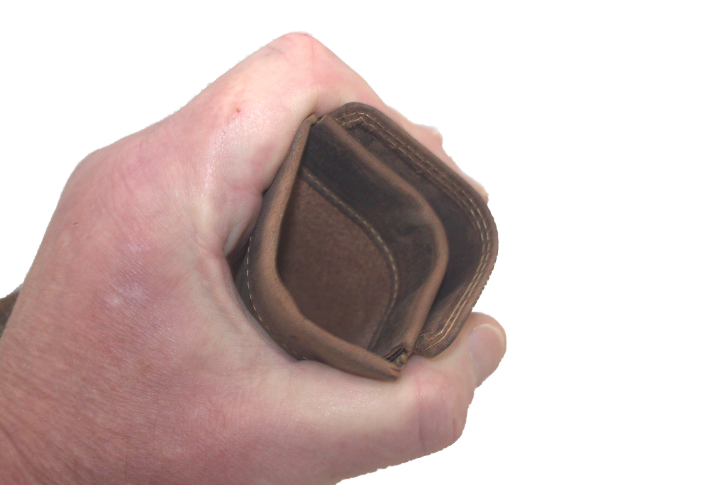 OI leren Dollarclip met klappertje voor kleingeld/ billfold met klapportemonneetje en knijpbeursje / Bruin Hunter leder 247H