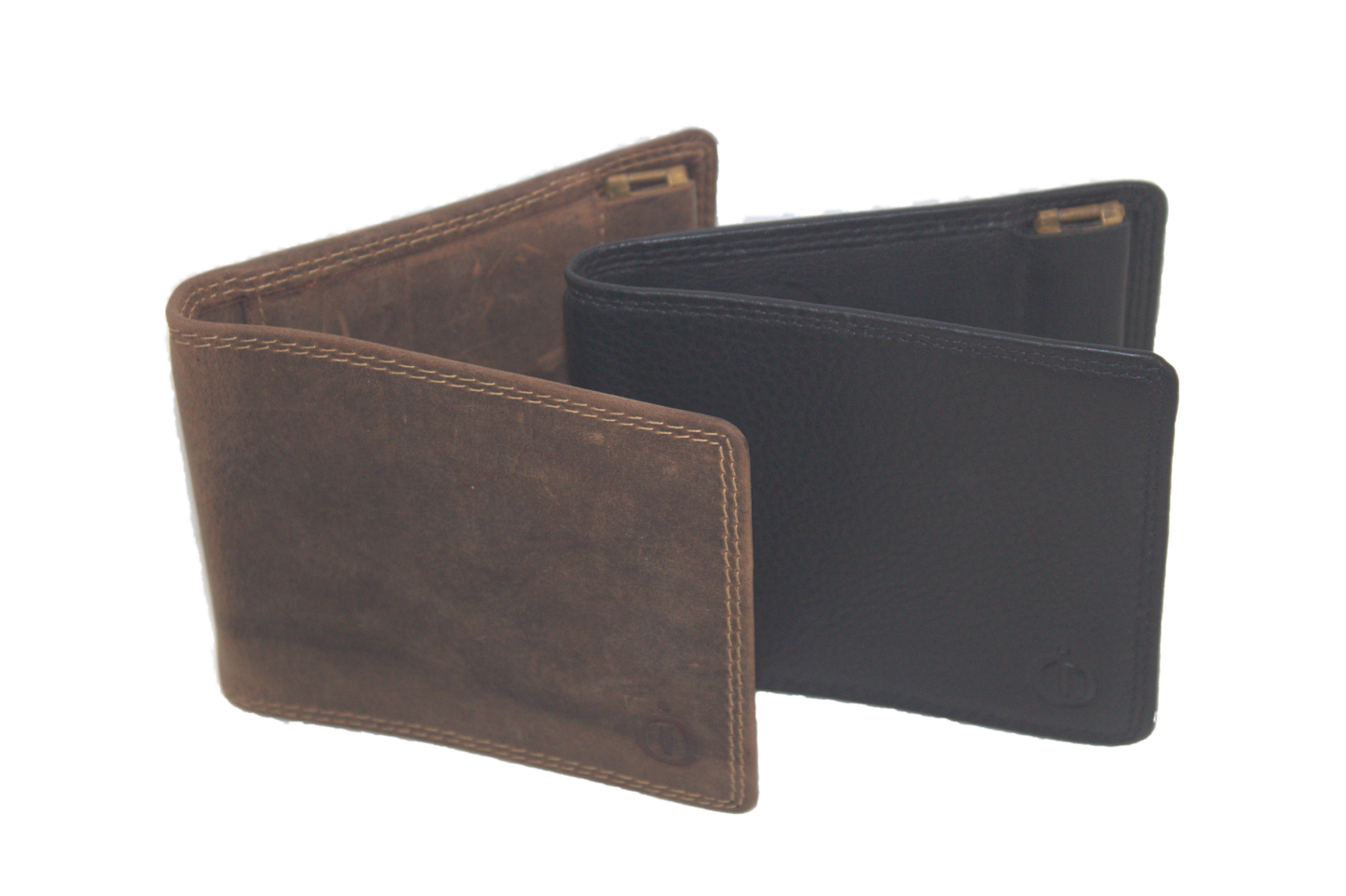 OI leren Dollarclip met klappertje voor kleingeld/ billfold met klapportemonneetje en knijpbeursje / Bruin Hunter leder 247H