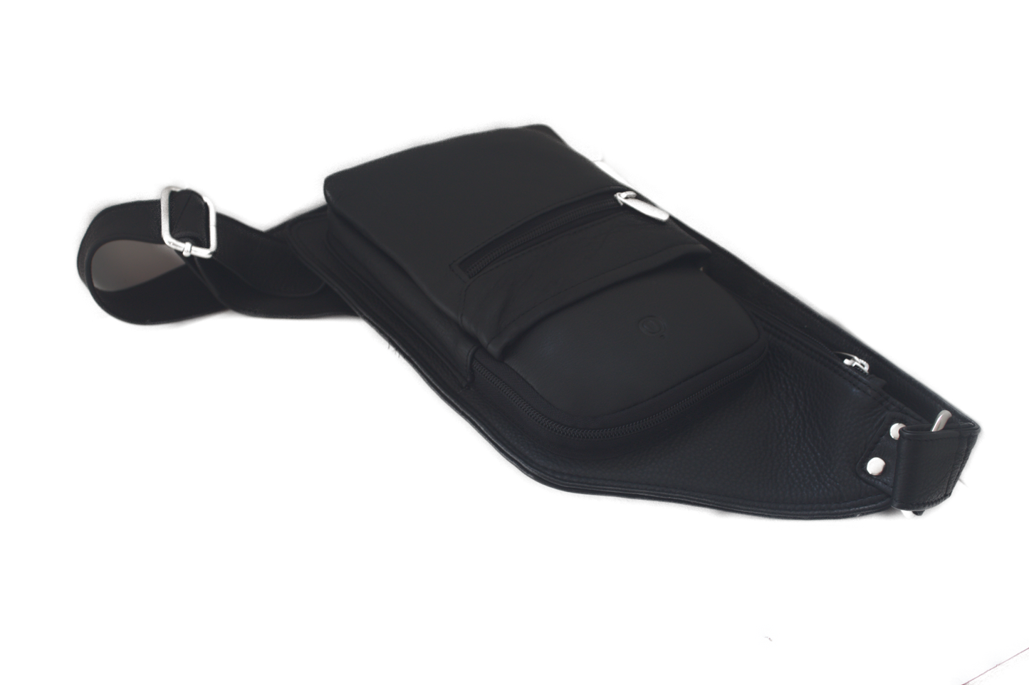 Zwart lederen Crossbody tas/ rund leder/ om schuin te dragen / plat model zwart 251