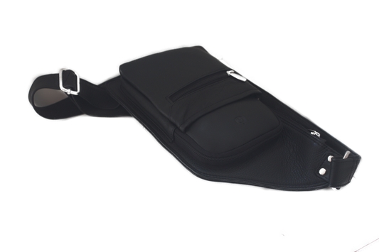 Zwart lederen Crossbody tas/ rund leder/ om schuin te dragen / plat model zwart 251