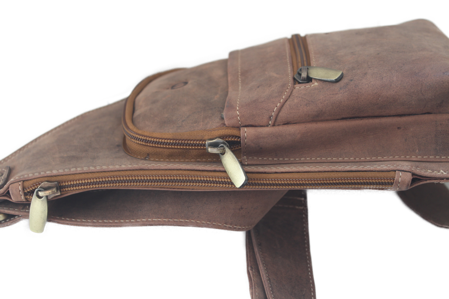 Zwart lederen Crossbody tas/ rund leder/ om schuin te dragen / plat model / Hunter bruin / 251H