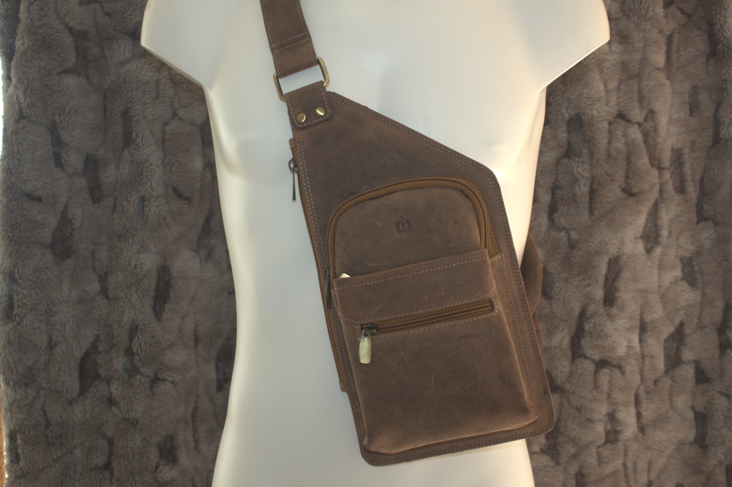 Zwart lederen Crossbody tas/ rund leder/ om schuin te dragen / plat model / Hunter bruin / 251H