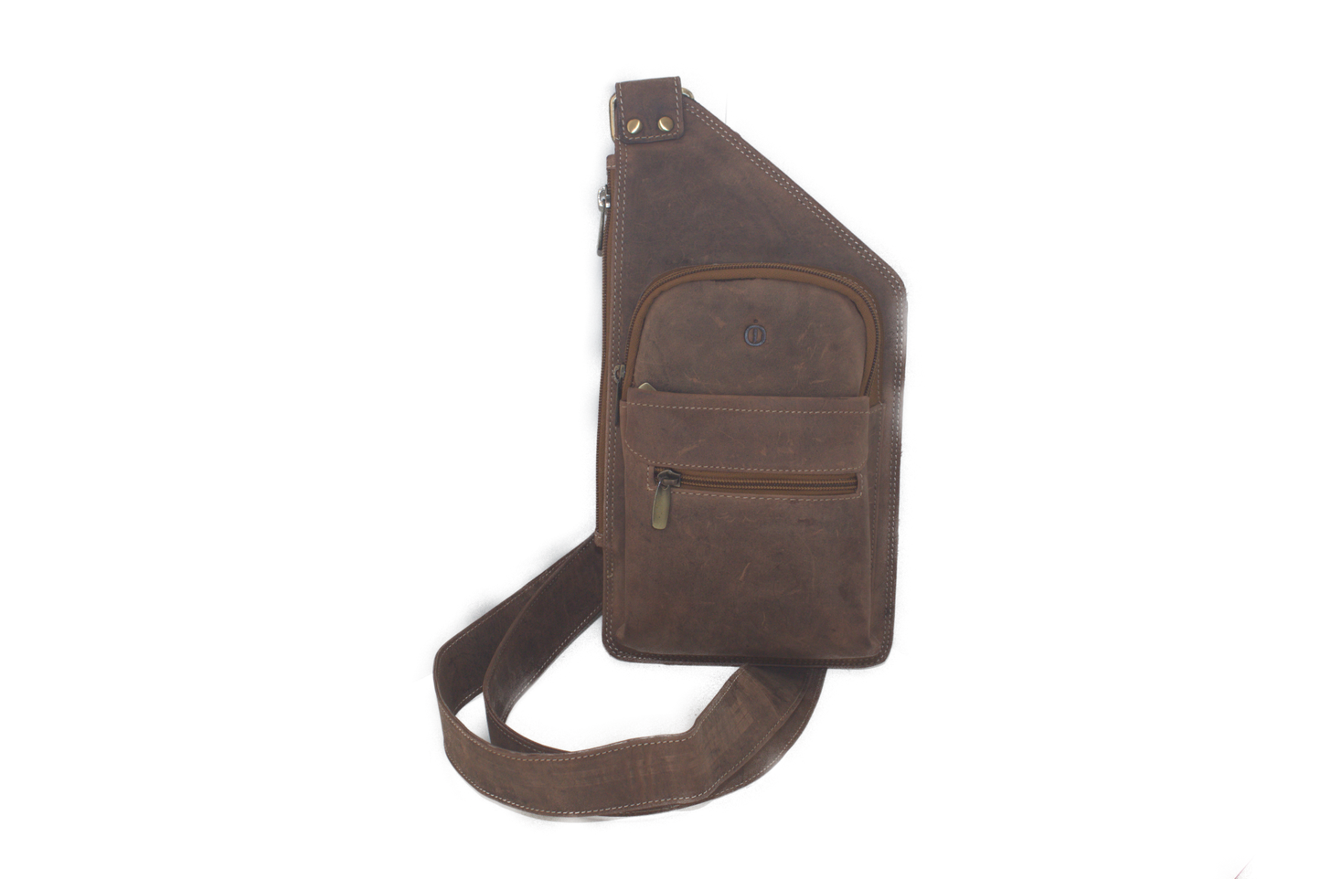 Zwart lederen Crossbody tas/ rund leder/ om schuin te dragen / plat model / Hunter bruin / 251H