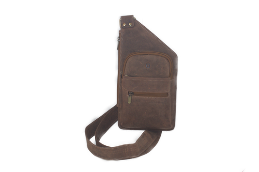 Zwart lederen Crossbody tas/ rund leder/ om schuin te dragen / plat model / Hunter bruin / 251H