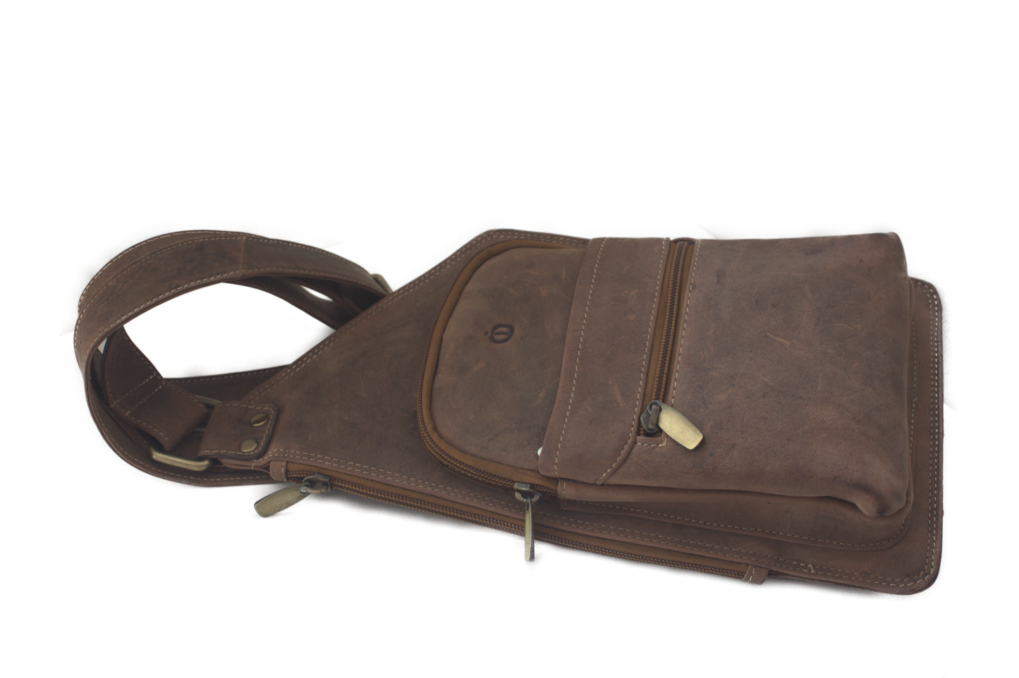 Zwart lederen Crossbody tas/ rund leder/ om schuin te dragen / plat model / Hunter bruin / 251H