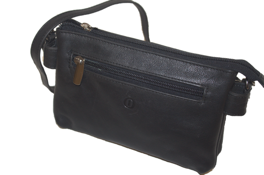 Leren dames tas / Schoudertasje zwart / festival tasje Holiday / zwart leder / 256