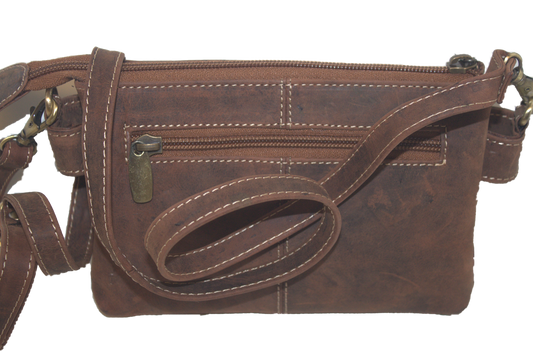 Leren dames tas / Schoudertasje Hunter bruin / festival tasje Holiday / leder 256H