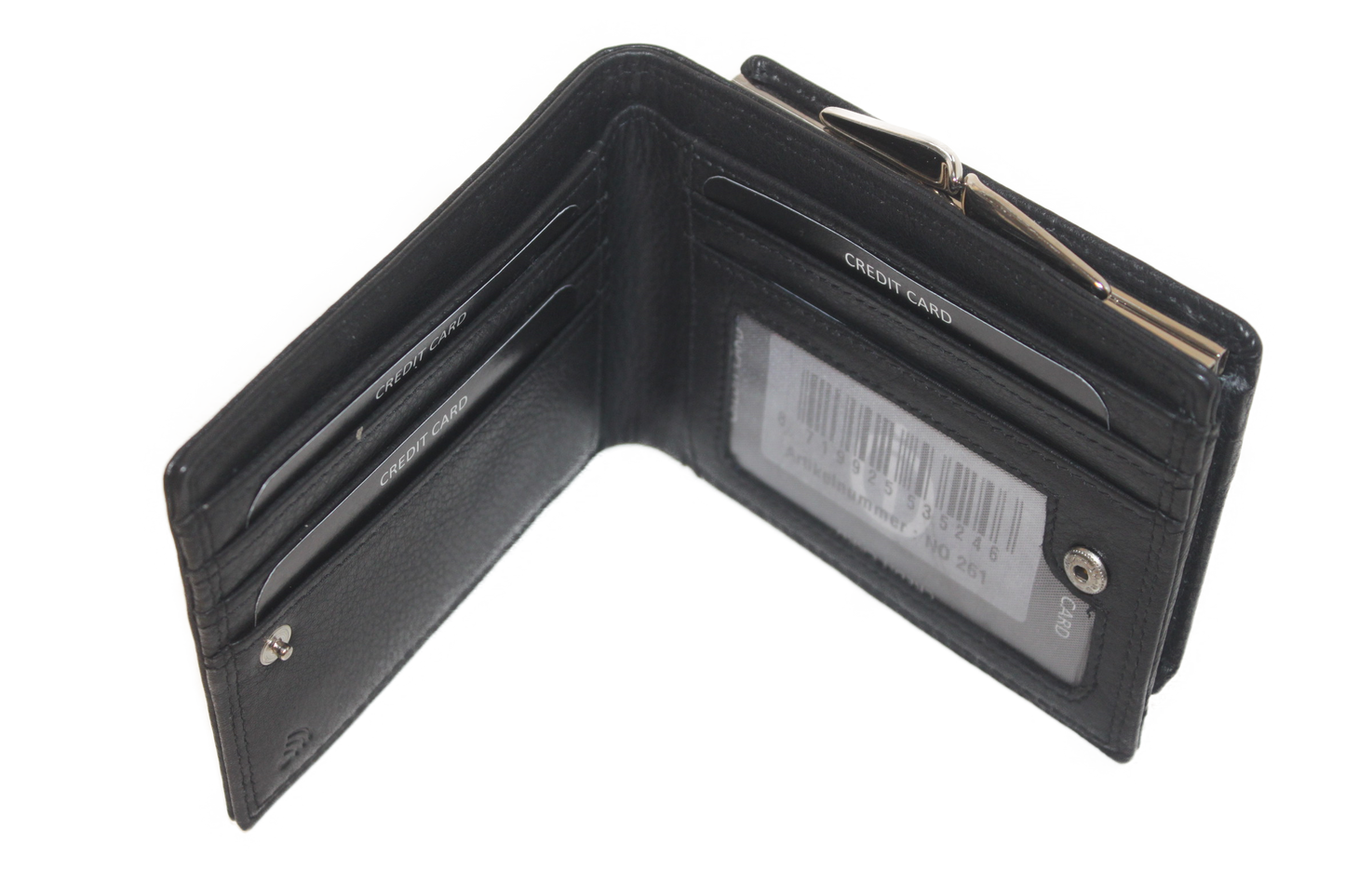 OI leren Buiten beugel portemonnee / knip beurs / billfold skim beveiligd / zwart leder 261