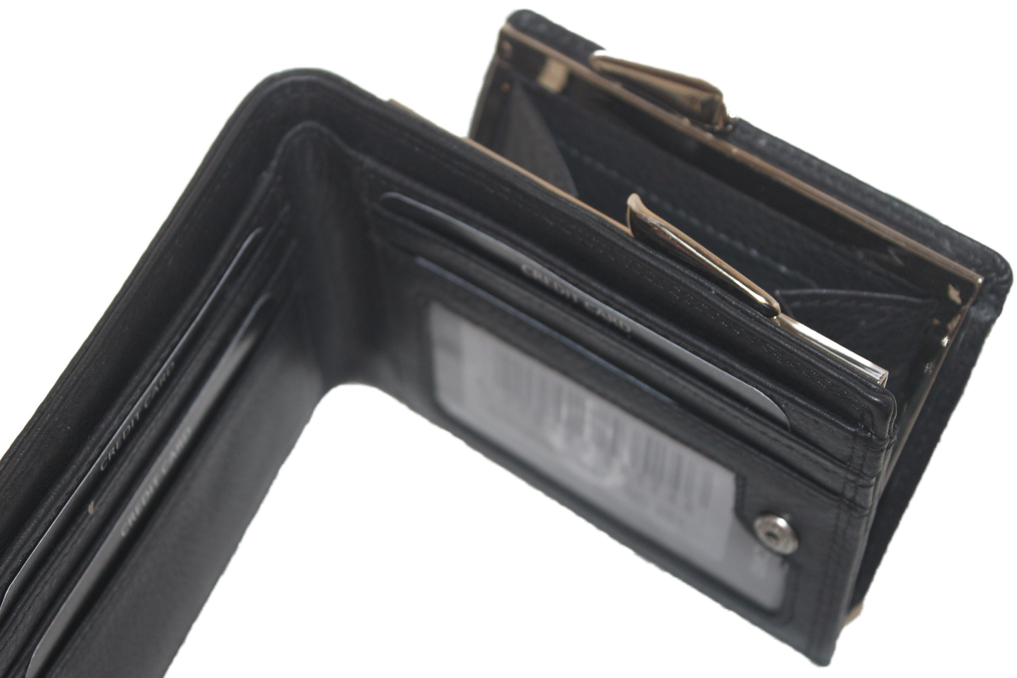 OI leren Buiten beugel portemonnee / knip beurs / billfold skim beveiligd / zwart leder 261