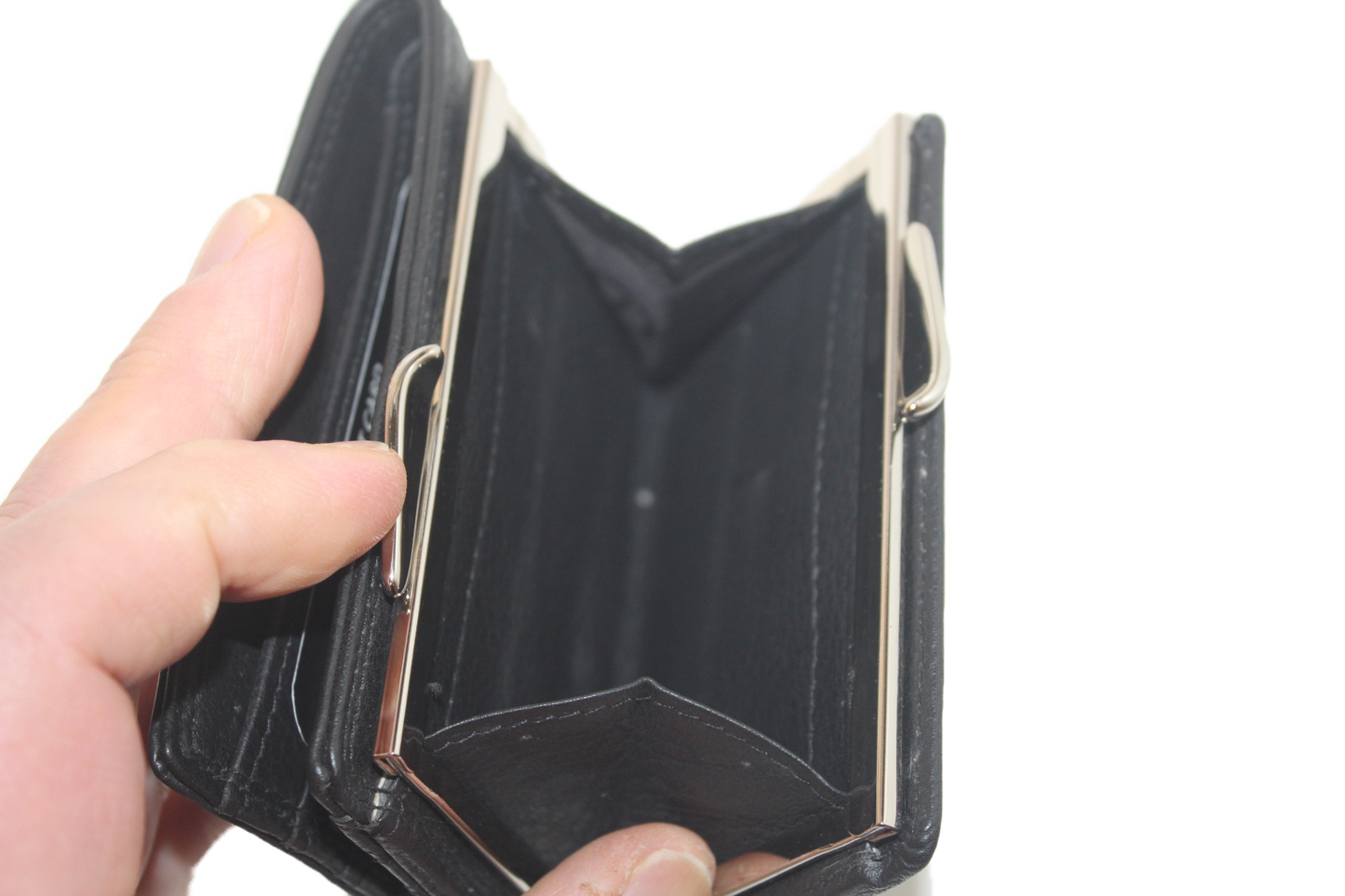 OI leren Buiten beugel portemonnee / knip beurs / billfold skim beveiligd / zwart leder 261
