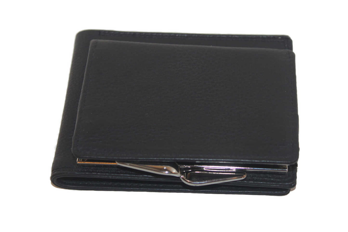 OI leren Buiten beugel portemonnee / knip beurs / billfold skim beveiligd / zwart leder 261