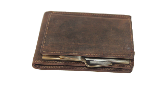 OI leren Buiten beugel portemonnee / knip beurs / billfold skim beveiligd / Hunter 261H