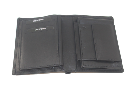 Oi zwarte leren Driedelige billfold Groot voor veel pasjes / 3 portemonnees in 1 / zeer complete beurs die uit drie delen bestaat / RFID SAFE / zwart leer / 268