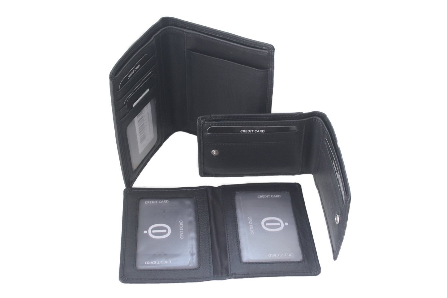 OI Driedelige leren billfold Groot / 3 portemonnees in 1 / leder / RFID safe zwart 268