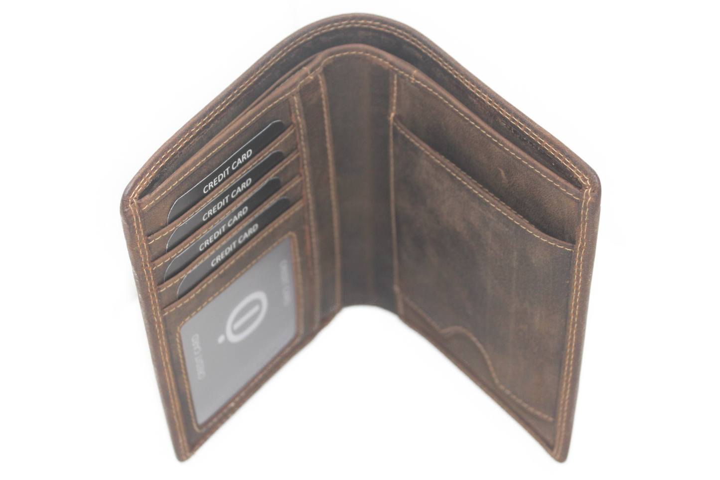 OI Driedelige leren billfold Groot / 3 portemonnees in 1 / Skim beveiligd / Hunter bruin 268H