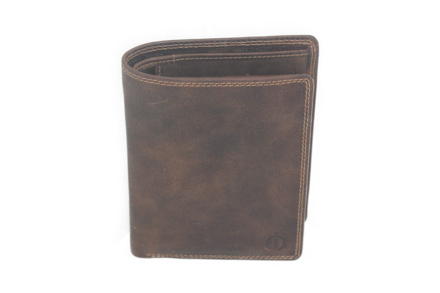 OI Driedelige leren billfold Groot / 3 portemonnees in 1 / Skim beveiligd / Hunter bruin 268H