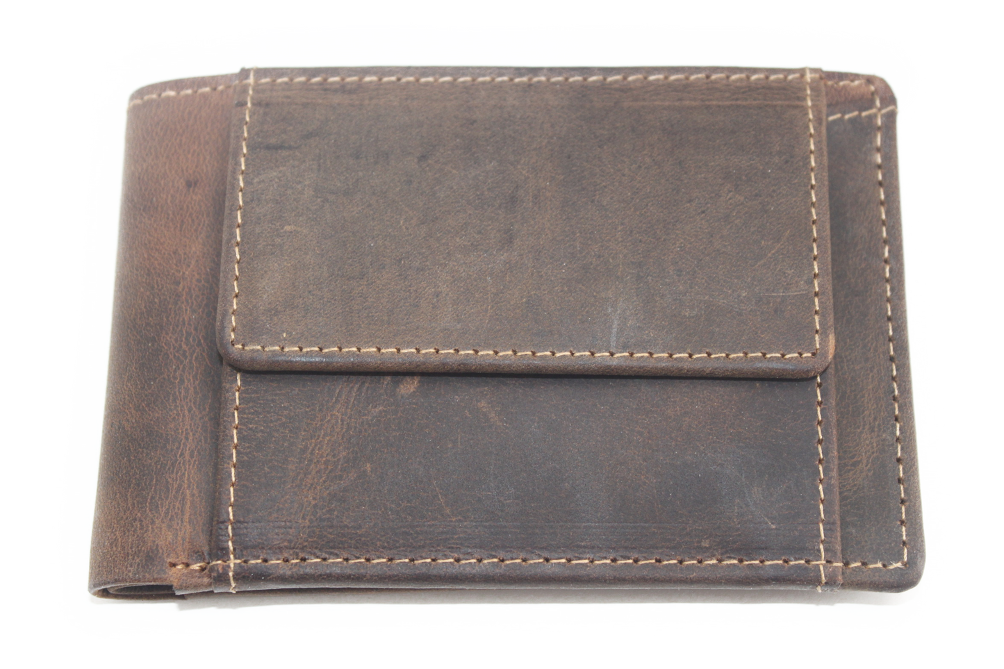 OI Driedelige leren billfold Groot / 3 portemonnees in 1 / Skim beveiligd / Hunter bruin 268H