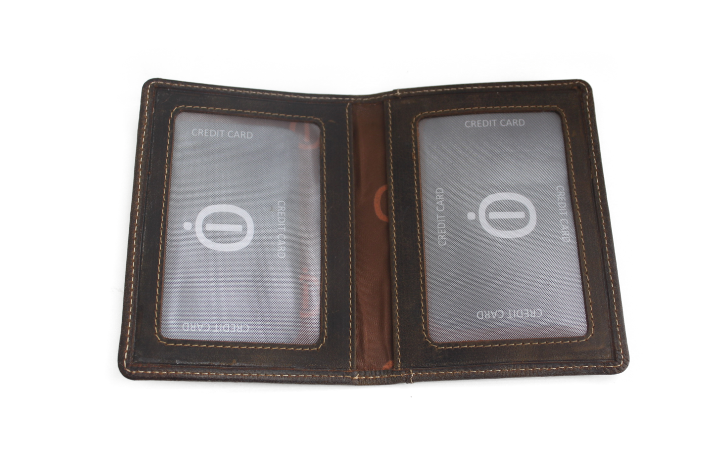 OI Driedelige leren billfold Groot / 3 portemonnees in 1 / Skim beveiligd / Hunter bruin 268H