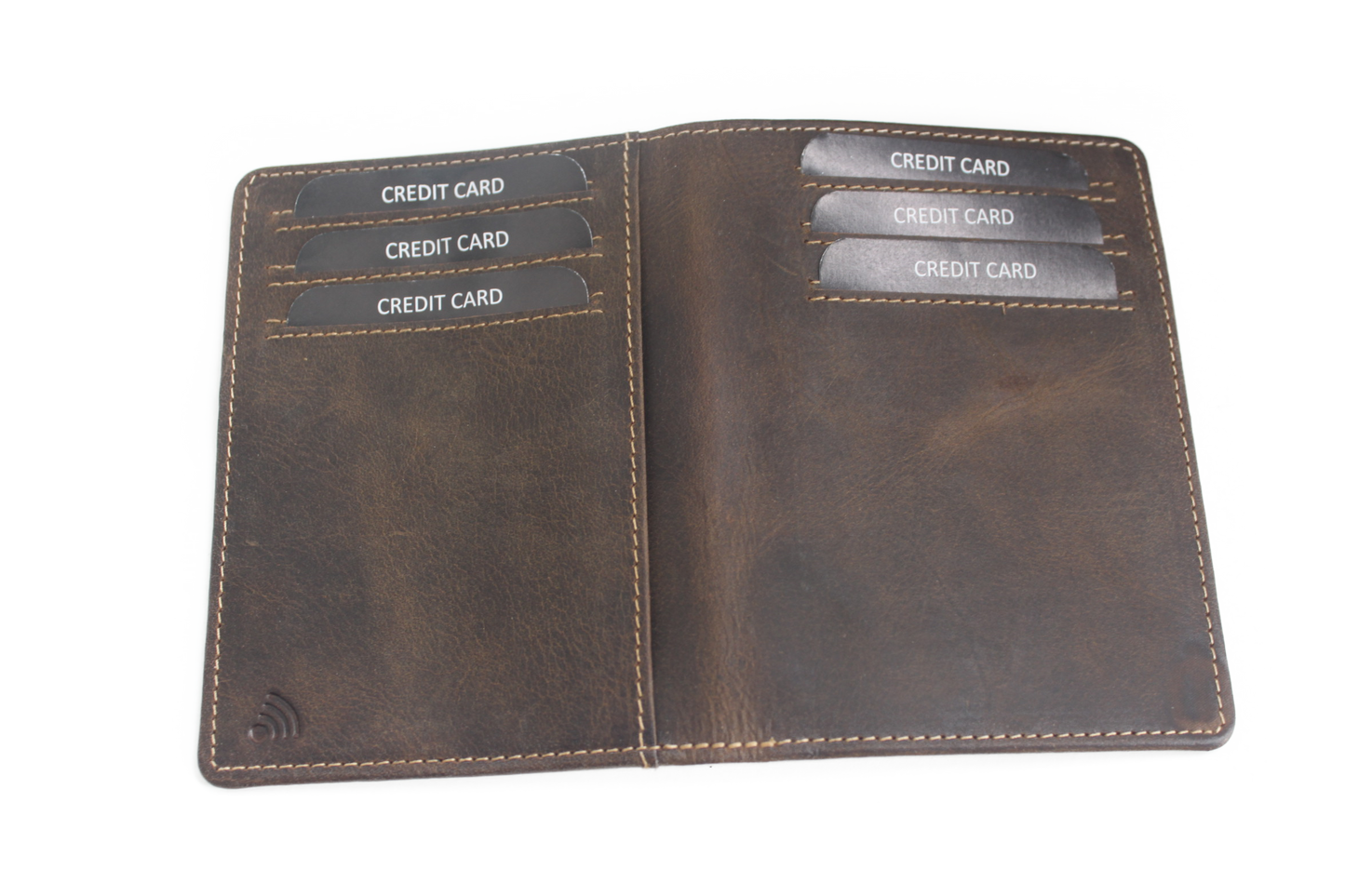 OI Driedelige leren billfold Groot / 3 portemonnees in 1 / Skim beveiligd / Hunter bruin 268H