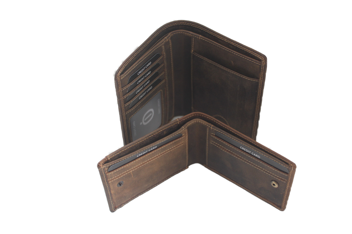 OI Driedelige leren billfold Groot / 3 portemonnees in 1 / Skim beveiligd / Hunter bruin 268H