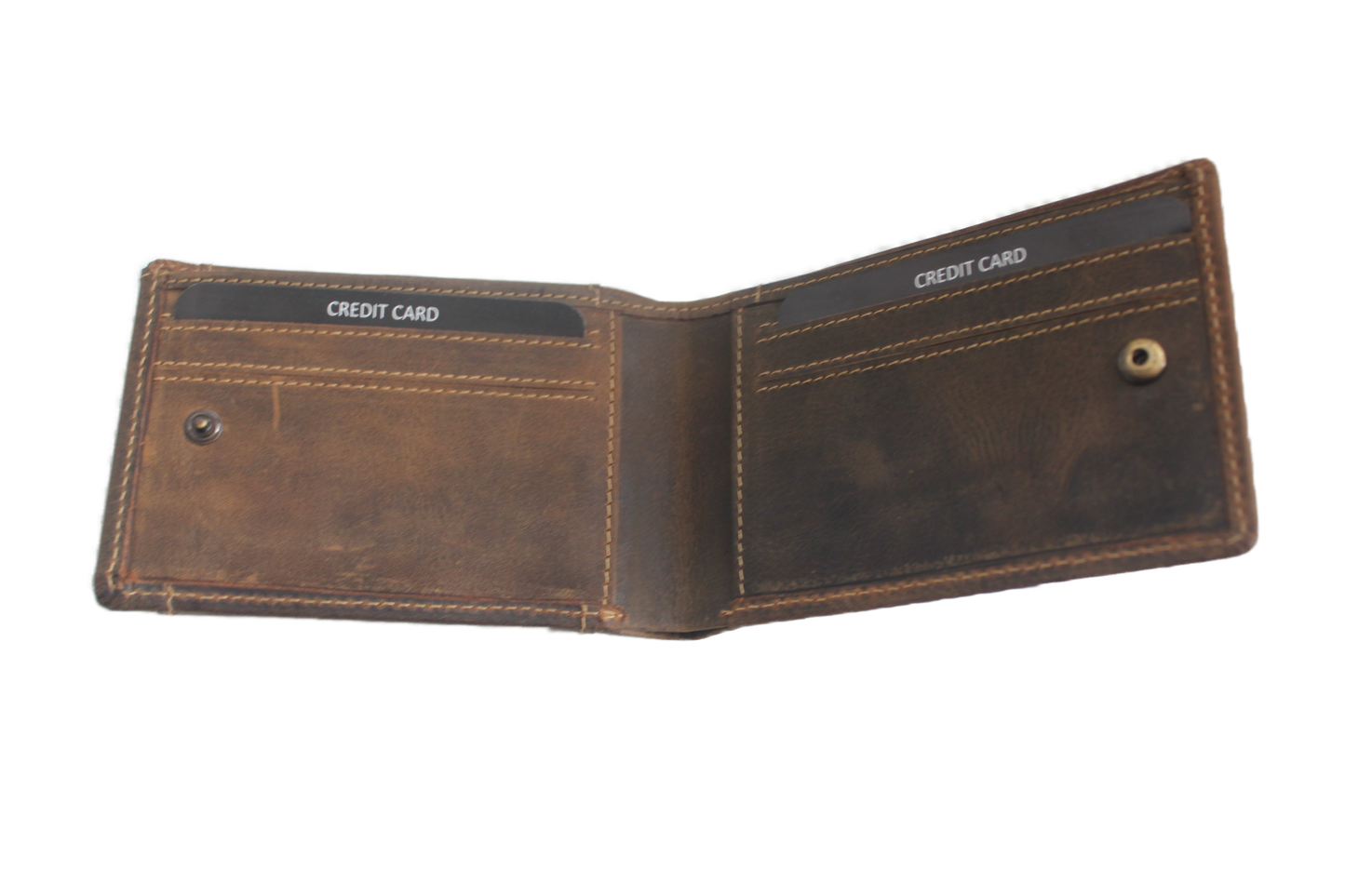 OI Driedelige leren billfold Groot / 3 portemonnees in 1 / Skim beveiligd / Hunter bruin 268H