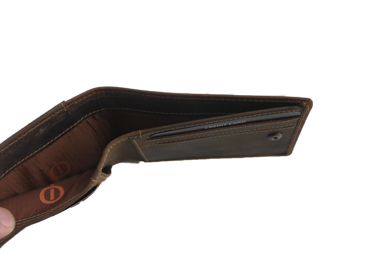 OI Driedelige leren billfold Groot / 3 portemonnees in 1 / Skim beveiligd / Hunter bruin 268H