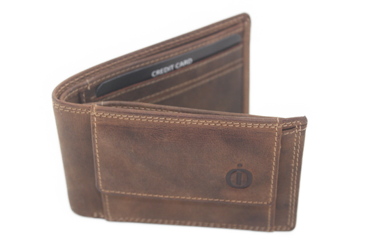 OI heren portemonneetje met kleingeld voorop / zeer kleine billfold heren / leren Stappertje / Hunter bruin leer 269H