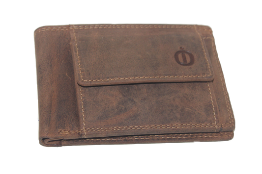 OI heren portemonneetje met kleingeld voorop / zeer kleine billfold heren / leren Stappertje / Hunter bruin leer 269H