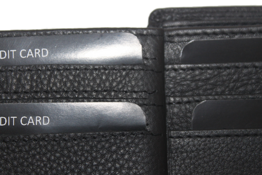 OI leren Billfold met vierkant kleingeldvakje / lederen heren portemonnee met wiener schachtel / zwart 270