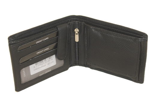 OI leren Billfold met vierkant kleingeldvakje / lederen heren portemonnee met wiener schachtel / zwart 270