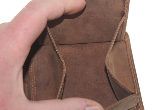 OI leren Billfold met Wiener Schachtel / Hunter bruine portemonnee met vierkant kleingeldvakje 270H