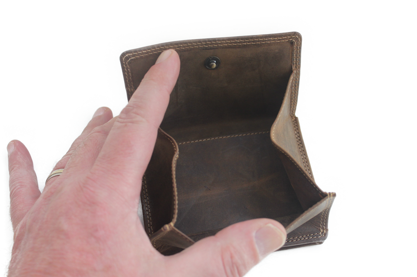 OI leren billfold met Wiener schachtel / Hunter bruine portemonnee met vierkant munt vak / anti skim / 271H
