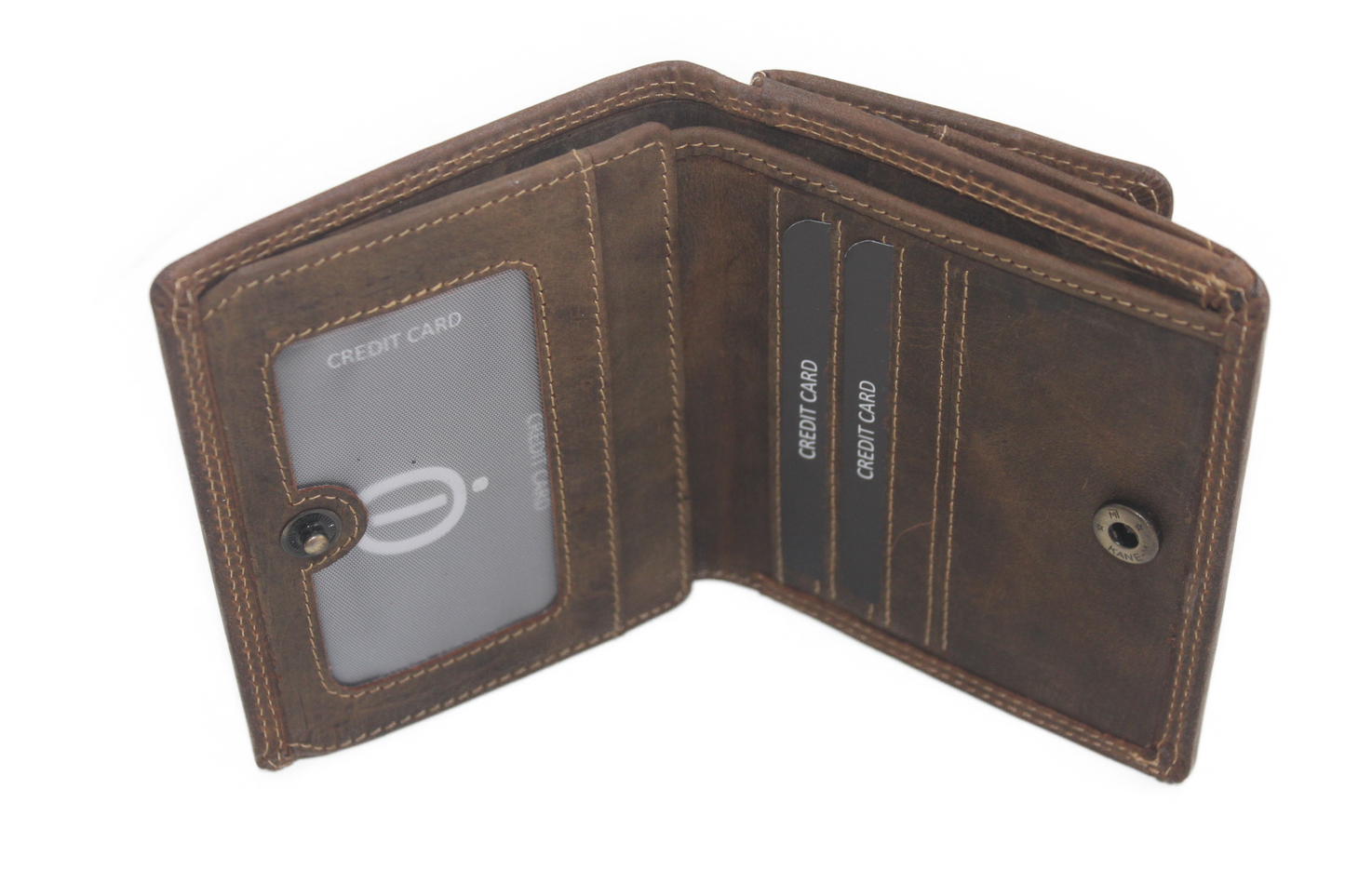 OI leren billfold met Wiener schachtel / Hunter bruine portemonnee met vierkant munt vak / anti skim / 271H