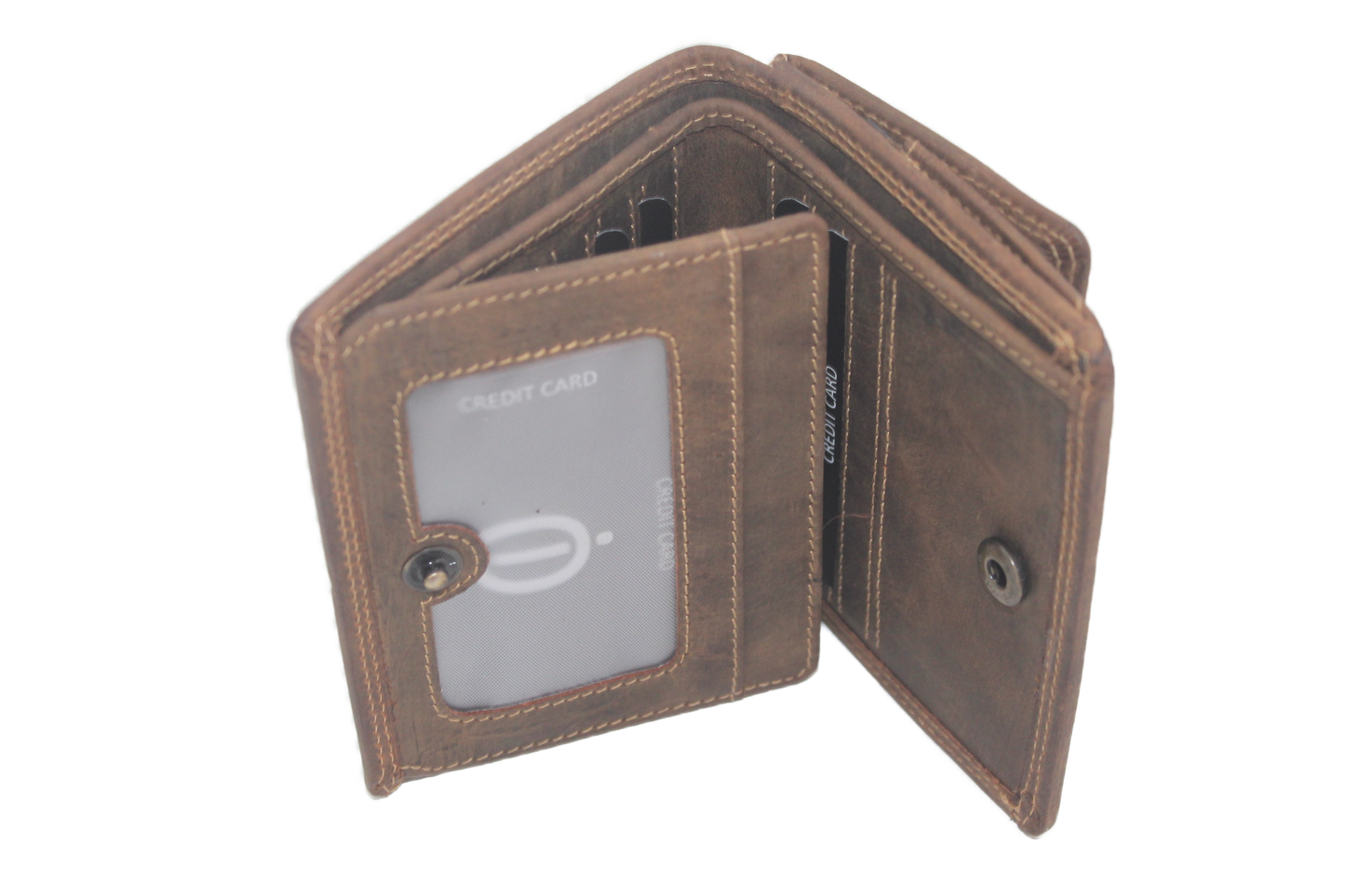 OI leren billfold met Wiener schachtel / Hunter bruine portemonnee met vierkant munt vak / anti skim / 271H