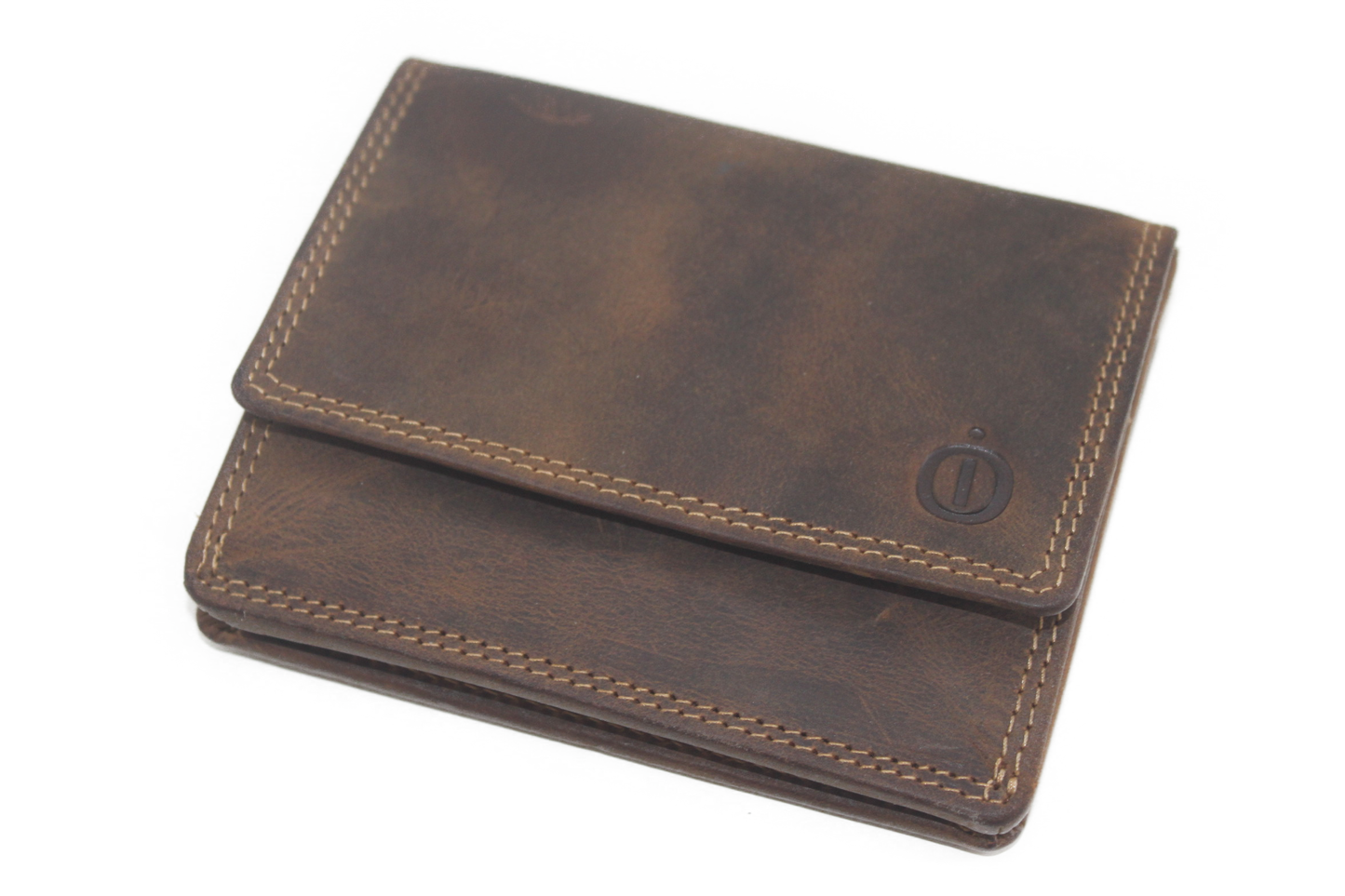 OI leren billfold met Wiener schachtel / Hunter bruine portemonnee met vierkant munt vak / anti skim / 271H