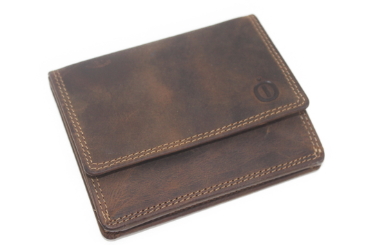 OI leren billfold met Wiener schachtel / Hunter bruine portemonnee met vierkant munt vak / anti skim / 271H