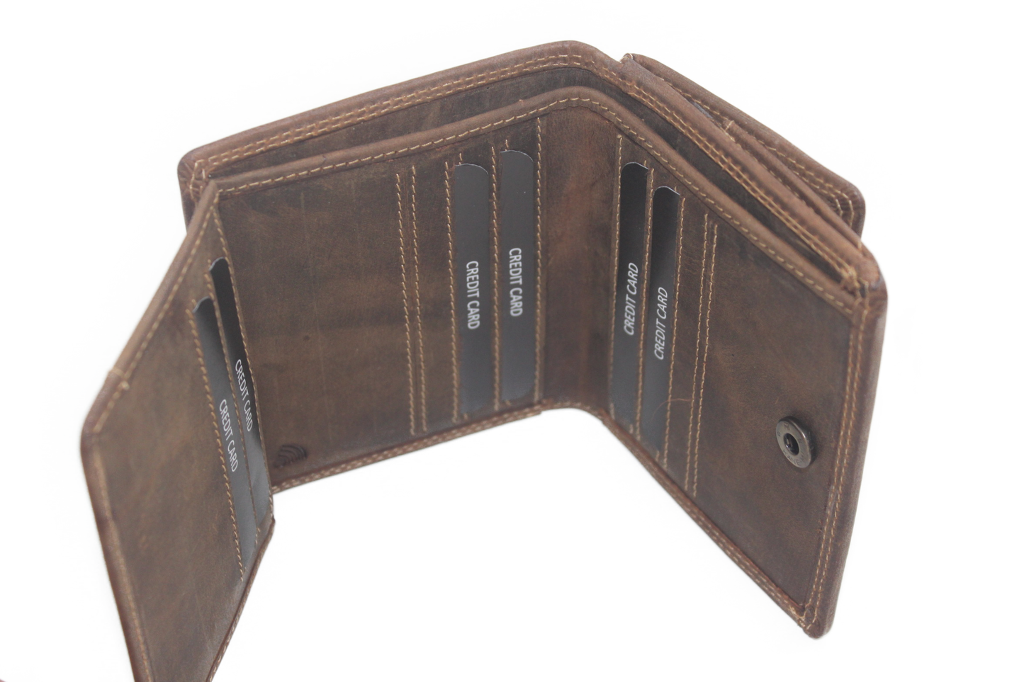 OI leren billfold met Wiener schachtel / Hunter bruine portemonnee met vierkant munt vak / anti skim / 271H