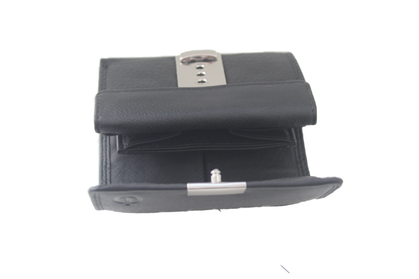 OI leren Bakportemonnee / opa-beurs ook voor pasjes en papiergeld / zwart 272