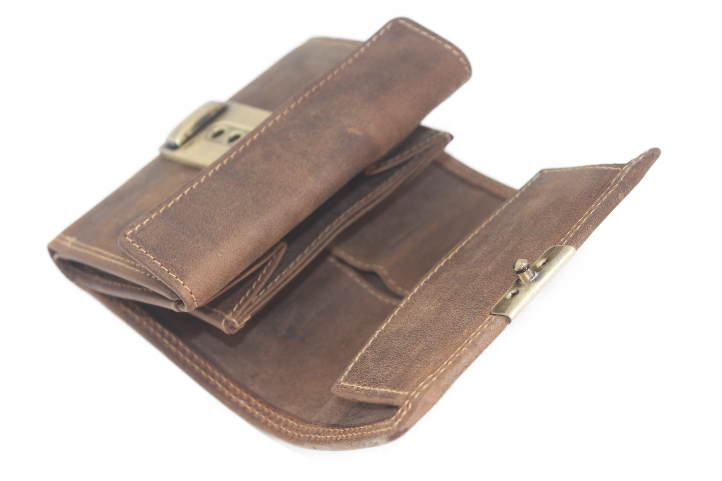 OI lederen Bakportemonnee / Hunter bruine opa-beurs ook voor pasjes en papiergeld 272H