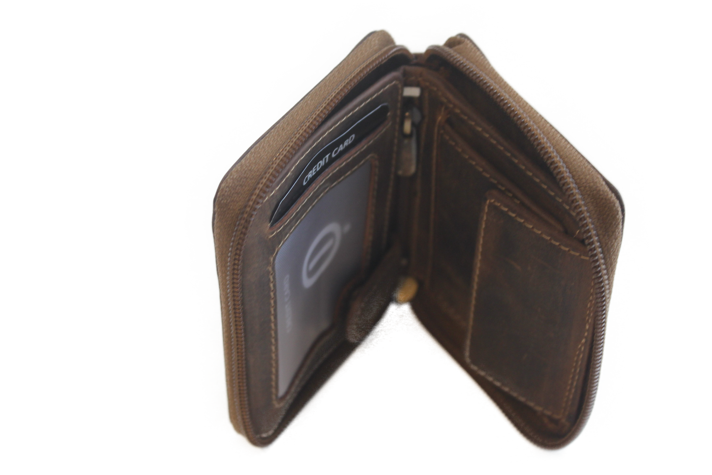 OI Kleine leren billfold hoog afsluitbaar / rits beursje / skim safe / Hunter bruin 274H