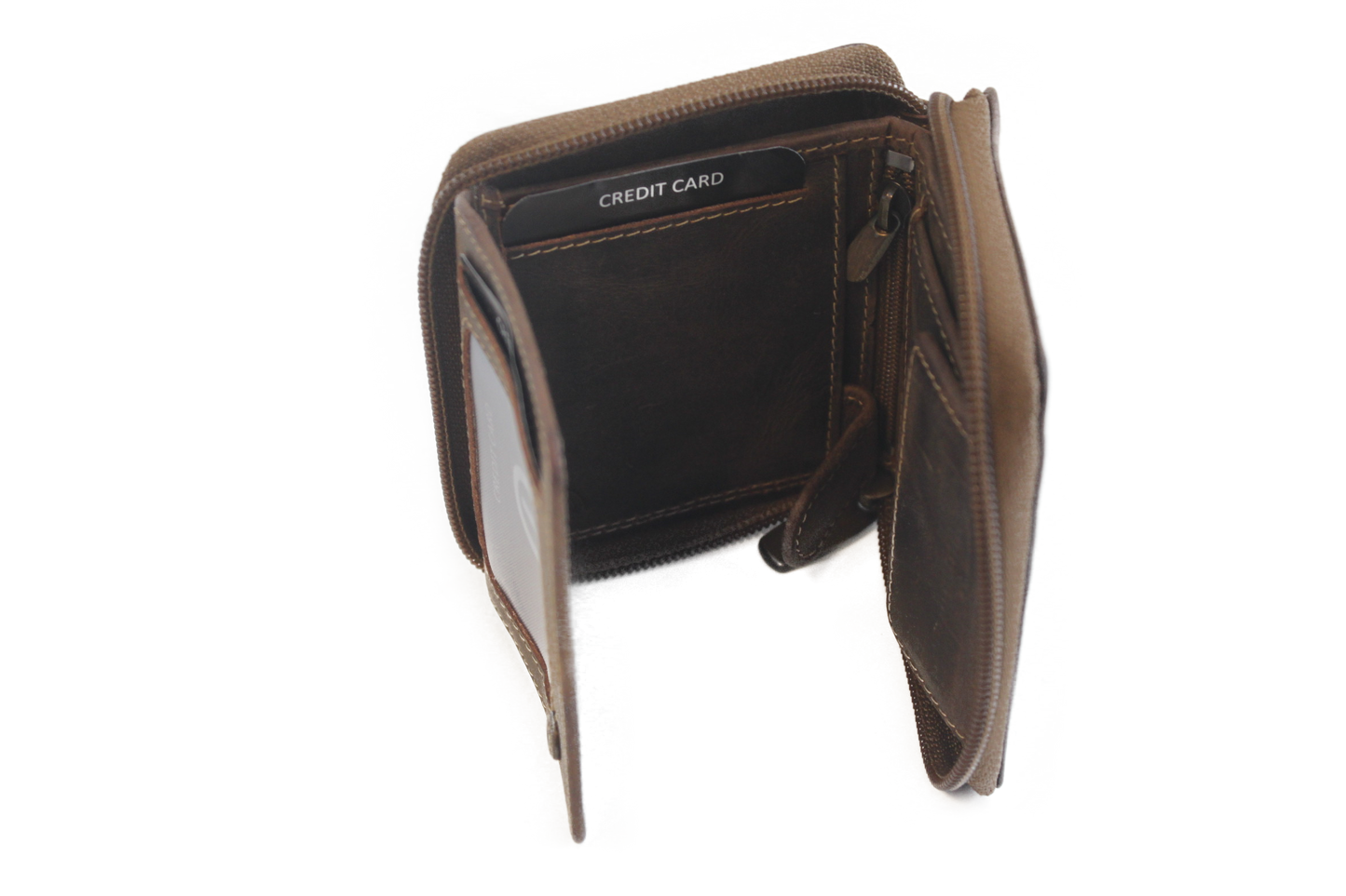 OI Kleine leren billfold hoog afsluitbaar / rits beursje / skim safe / Hunter bruin 274H